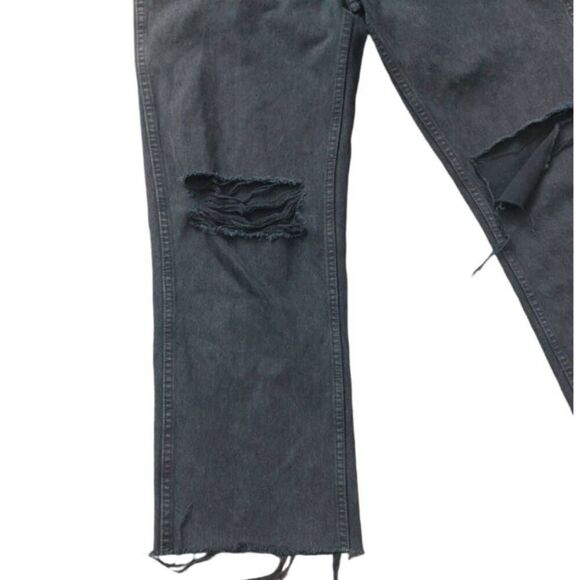 RE/DONE Originals High Rise Wide Leg Distressed Black Wash Cropped Jeans 90's si - Picture 6 of 10